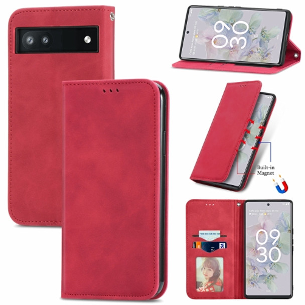 For Google Pixel 6a Retro Skin Feel Magnetic Horizontal Flip Leather Phone Case(Red)