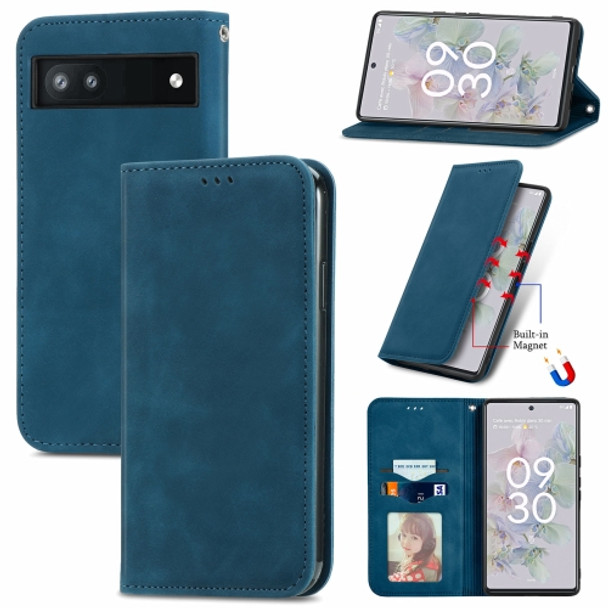 For Google Pixel 6a Retro Skin Feel Magnetic Horizontal Flip Leather Phone Case(Blue)