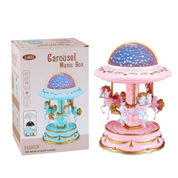 2 In 1 Carousel Music Box Projection Star Light,Style: Large Pink