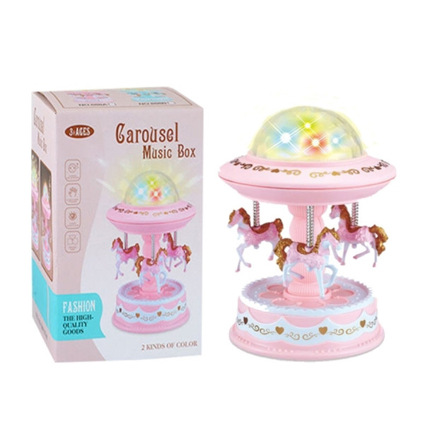 2 In 1 Carousel Music Box Projection Star Light,Style:  Medium Pink