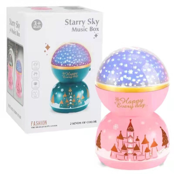 2 In 1 Carousel Music Box Projection Star Light,Style: Medium Pink Castle