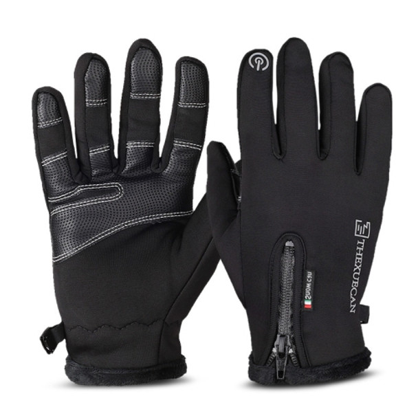Outdoor Riding Windproof Cold-proof Zipper Gloves, Size: L(Black)