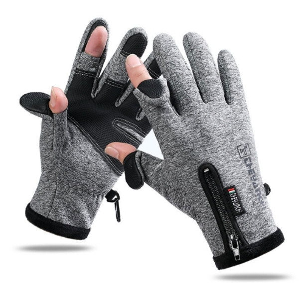Outdoor Sports Riding Warm Gloves Touch Screen Fingerless Fishing Gloves, Size: M(Grey)