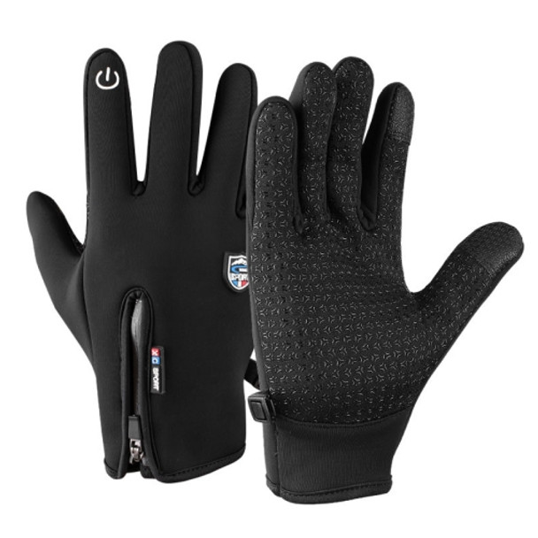 Outdoor Sports Velvet Cold-proof Touch Screen Zipper Gloves, Size: L(Black)