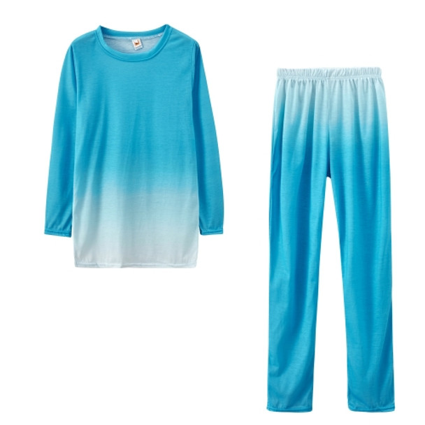 Fall Gradient Casual Long-sleeved Sweatshirt + Trousers Suit For Ladies (Color:Sky Blue Size:S)