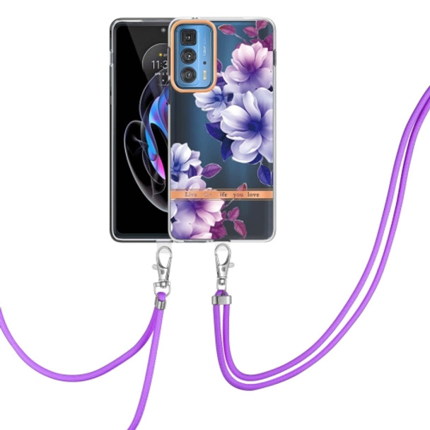 For Motorola Edge 20 Pro Flowers Series TPU Phone Case with Lanyard(Purple Begonia)