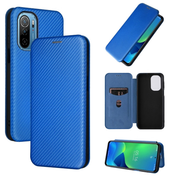 For Ulefone Note 13P Carbon Fiber Texture Magnetic Horizontal Flip PU Phone Case(Blue)