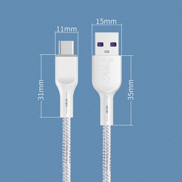 IVON CA85 Type-C / USB-C Super Fast Charging Data Cable, Length: 1m (White)