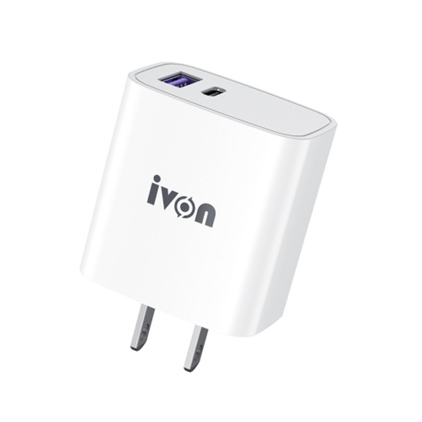 IVON AD52 18W USB-C / Type-C + USB Dual Port PD Fast Charge(US Plug)