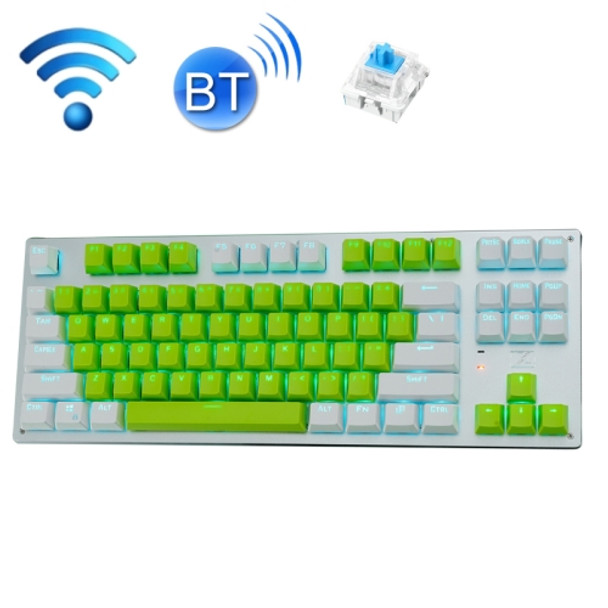 Technology 87-key Wireless Wired Bluetooth Three-mode Gaming Mechanical Keyboard(White Green Ice Blue Light Green Shaft)