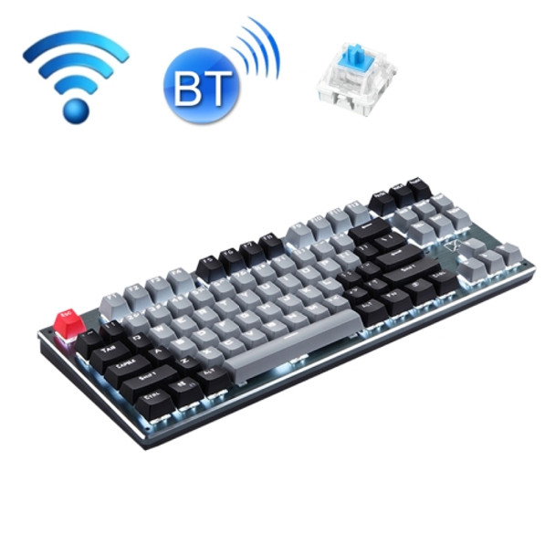 Technology 87-key Wireless Wired Bluetooth Three-mode Gaming Mechanical Keyboard(Gray Black Green Shaft)