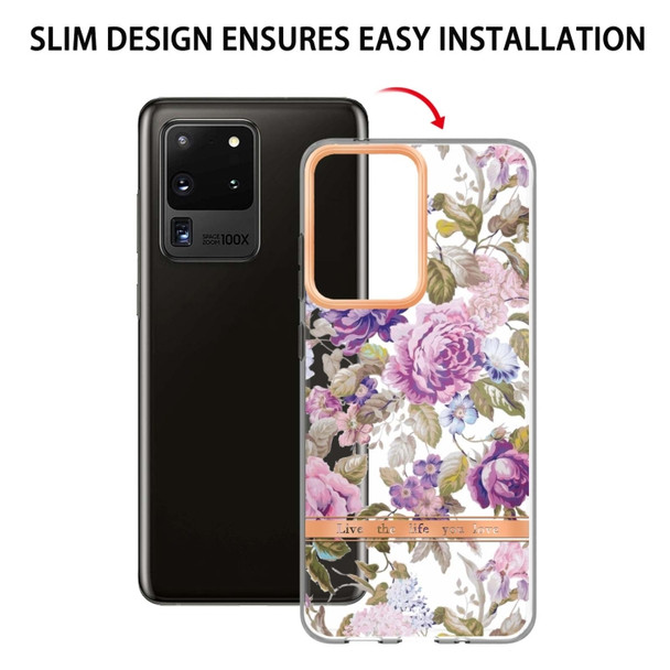 For Samsung Galaxy S20 Ultra Flowers and Plants Series IMD TPU Phone Case(Purple Peony)