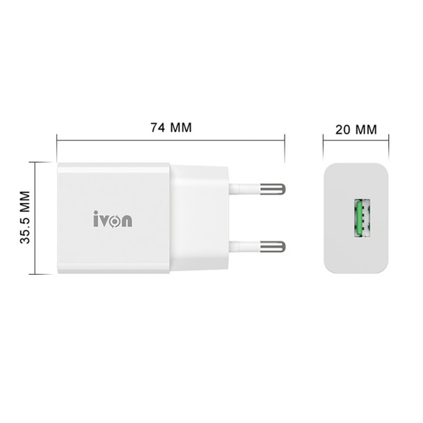 IVON AD-35 2 in 1 18W QC3.0 USB Port Travel Charger + 1m USB to Micro USB Data Cable Set, EU Plug(White)