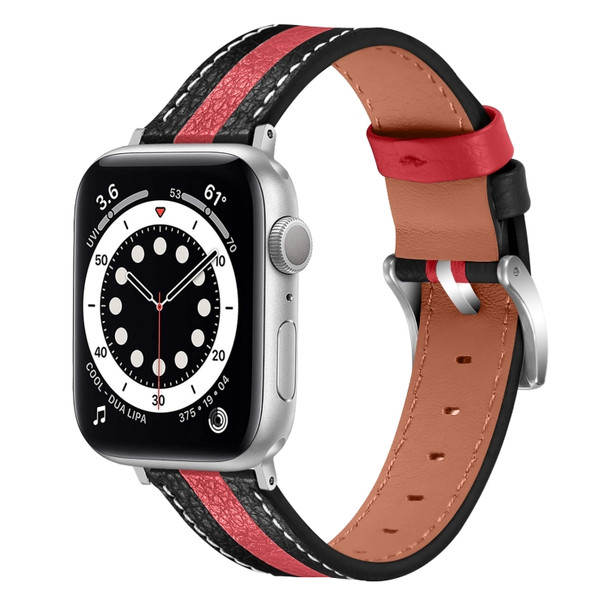 Color Matching Leather Watchband For Apple Watch Series 7 45mm / 6&SE&5&4 44mm / 3&2&1 42mm(Black Red)