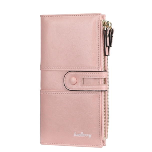 Baellerry  Ladies Long Large Capacity Buckle Zip Clutch Multi-Card Wallet(Pink)