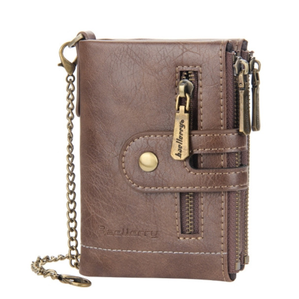 Baellerry  Short Wallet Double Zipper Tri-Fold Wallet For Men(Khaki)