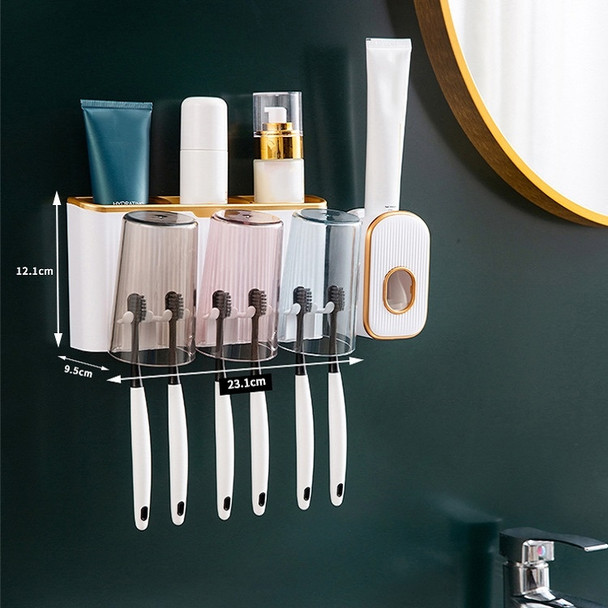 Bathroom Wall-mounted Punch-free Wash Cup Toothbrush Rack Squeeze Toothpaste Set Three Black(No Squeezer)