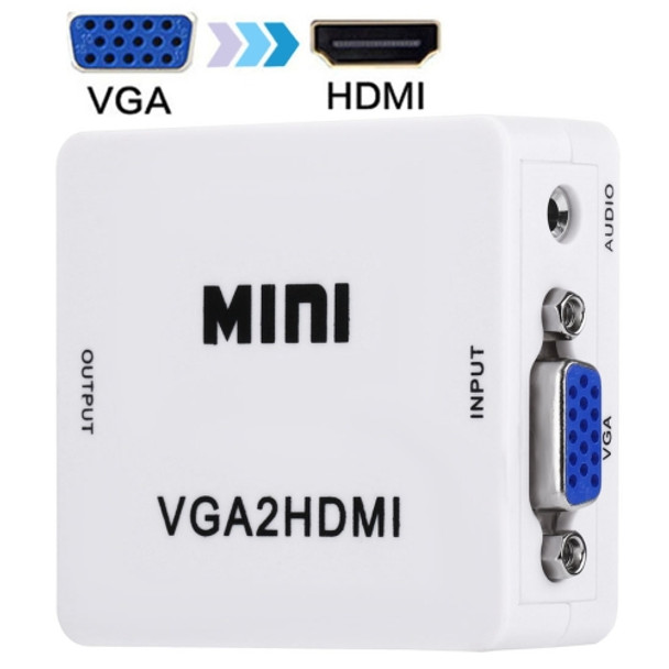 HD 1080P HDMI Mini VGA to HDMI Scaler Box Audio Video Digital Converter(White)