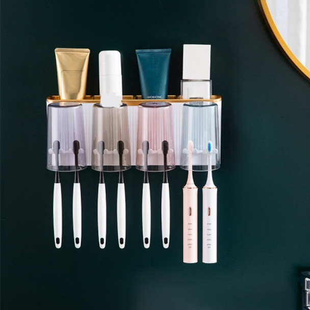 Bathroom Wall-mounted Punch-free Wash Cup Toothbrush Rack Squeeze Toothpaste Set Four Golden(No Squeezer)