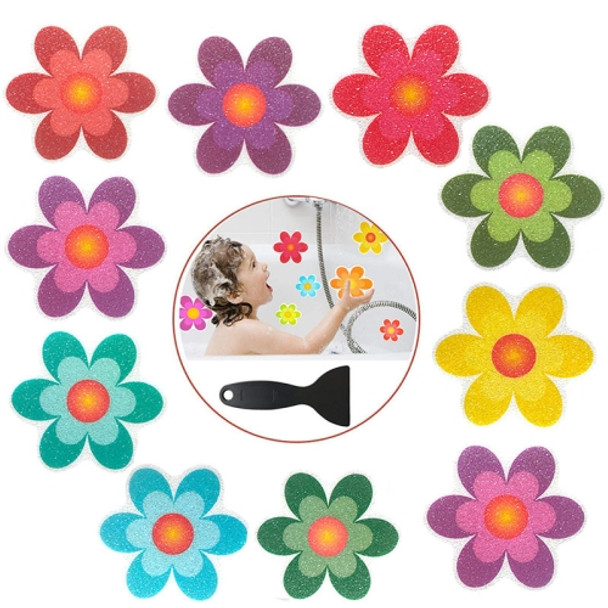 PEVA Non-slip Sticker Bathroom Bathtub Cartoon Non-slip Sticker, Model: 10 PCS  10x10cm Flowers