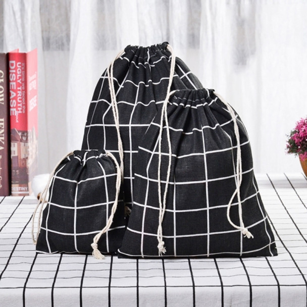 5 Sets Cotton Linen Drawstring Pocket Sundries Storage Bag, Specification: Small+Medium+Large(Black Lattice)