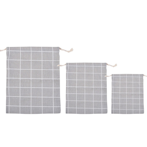 5 Sets Cotton Linen Drawstring Pocket Sundries Storage Bag, Specification: Small+Medium+Large(Gray Lattice)