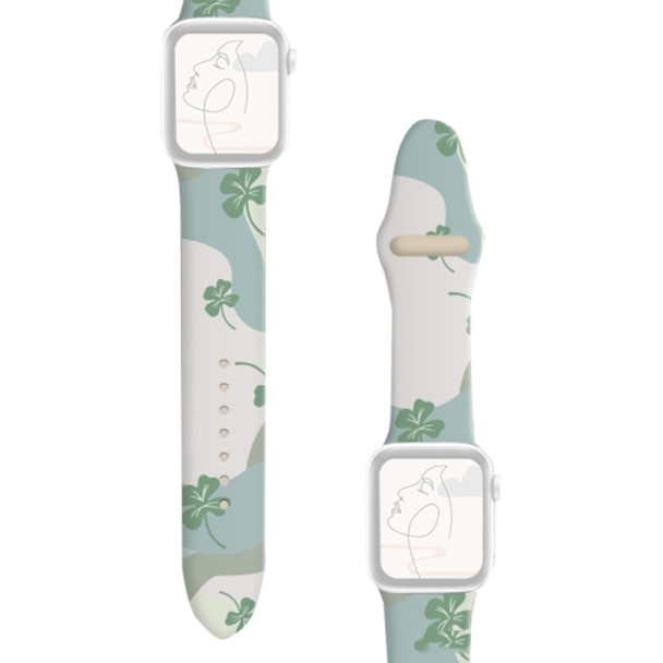 2 PCS Printed Silicone Durable Breathable Watch Strap For Apple, Width: 42-44mm(Lucky Grass)