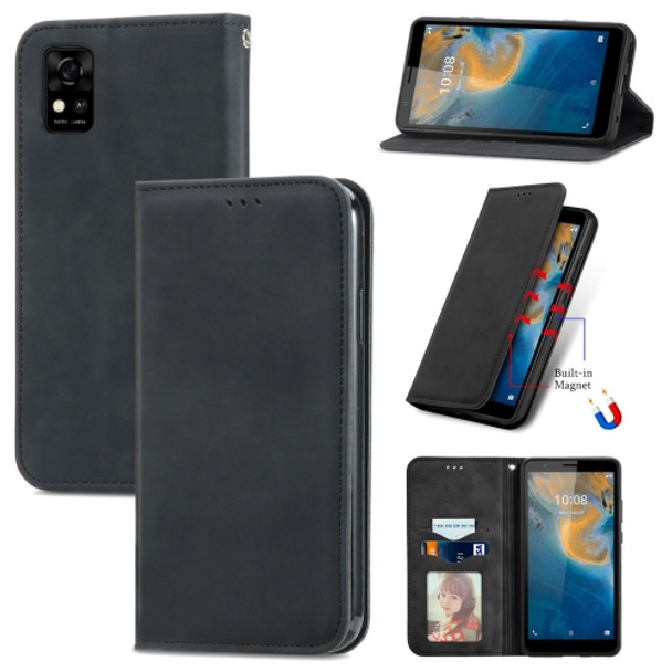For ZTE Blade A31 Retro Skin Feel Magnetic Horizontal Flip Leather Phone Case(Black)