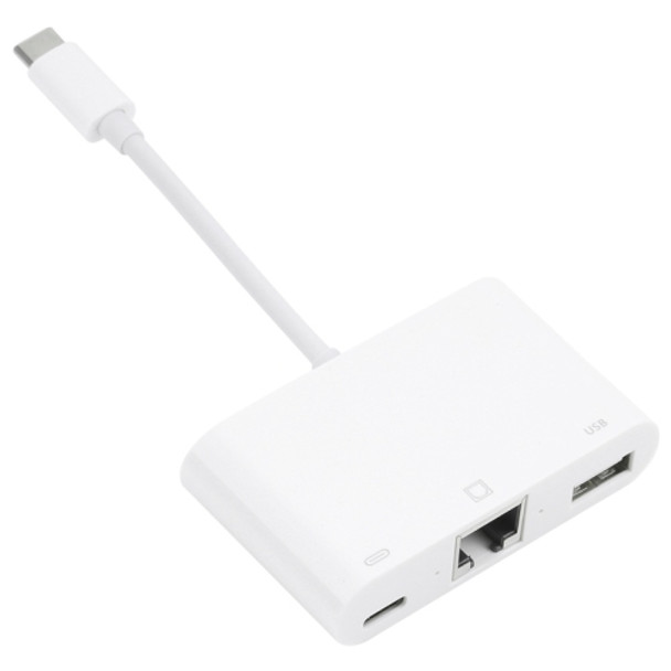 NK-107 TC 3 in 1 USB-C / Type-C Male to USB + Ethernet + Type-C Power Female Adapter