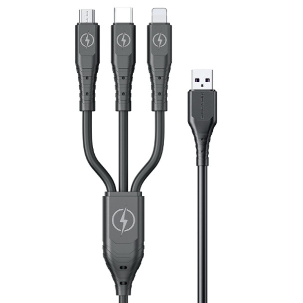 WK WDC-153 8 Pin + Type-C / USB-C + Micro USB 3 In 1 Fast Charging Data Cable, Length: 1.2m (Black)