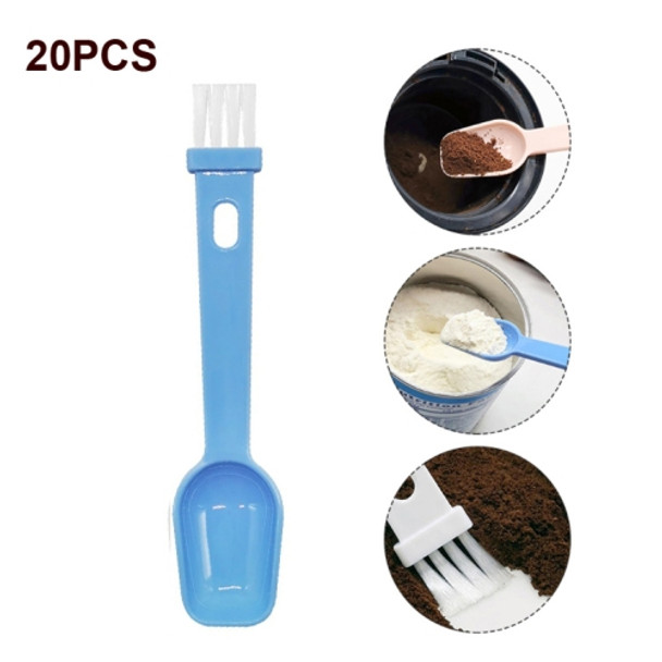 20 PCS Coffee Bean Grinder Spoon Grinder Cleaning Brush With Scale(Blue Handle White Hair)