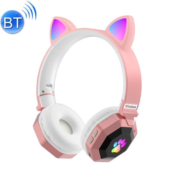 LS020 Glowing Folding Cat Ears Wireless Bluetooth Sports Headset(Pink)