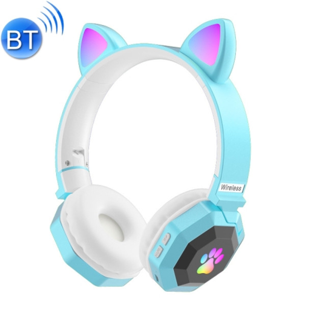 LS020 Glowing Folding Cat Ears Wireless Bluetooth Sports Headset(Sky Blue)