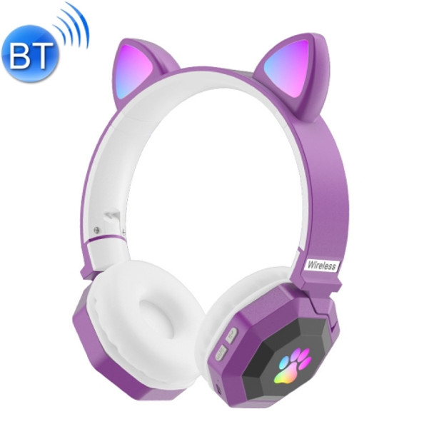 LS020 Glowing Folding Cat Ears Wireless Bluetooth Sports Headset(Deep Purple)