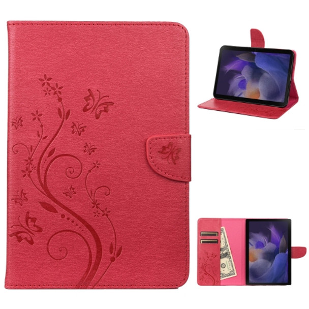 For Samsung Galaxy Tab A8 10.5 2021 X200 / X205 Butterfly Flower Embossing Pattern Leather Tablet Case(Magenta)