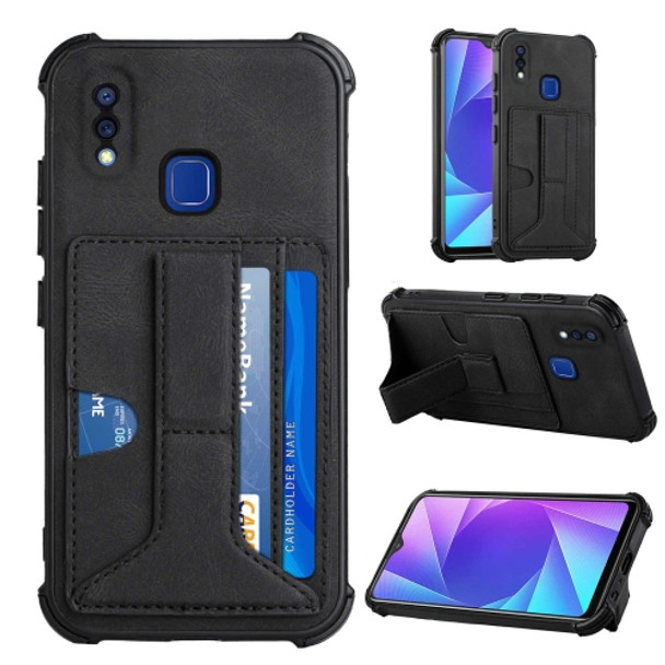 For vivo Y95/Y1s/Y91 with Fingerprint Hole Dream Holder Card Bag Shockproof Phone Case(Black)