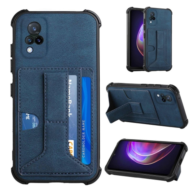 For vivo V21 Dream Holder Card Bag Shockproof Phone Case(Blue)