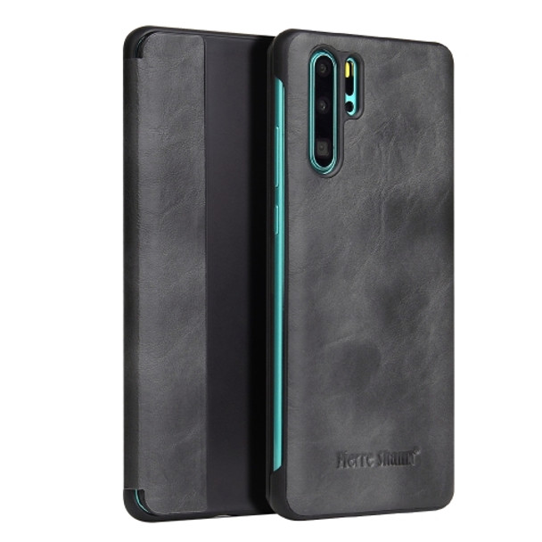 Fierre Shann Crazy Horse Texture Horizontal Flip PU Leather Case for Huawei P30 Pro, with Smart View Window & Sleep Wake-up Function(Grey)
