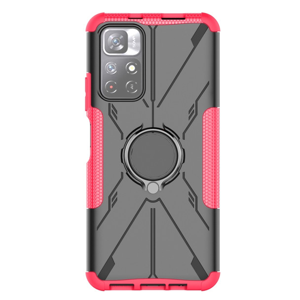 For Xiaomi Redmi Note 11 5G Armor Bear Shockproof PC + TPU Phone Case with Ring Holder(Rose Red)