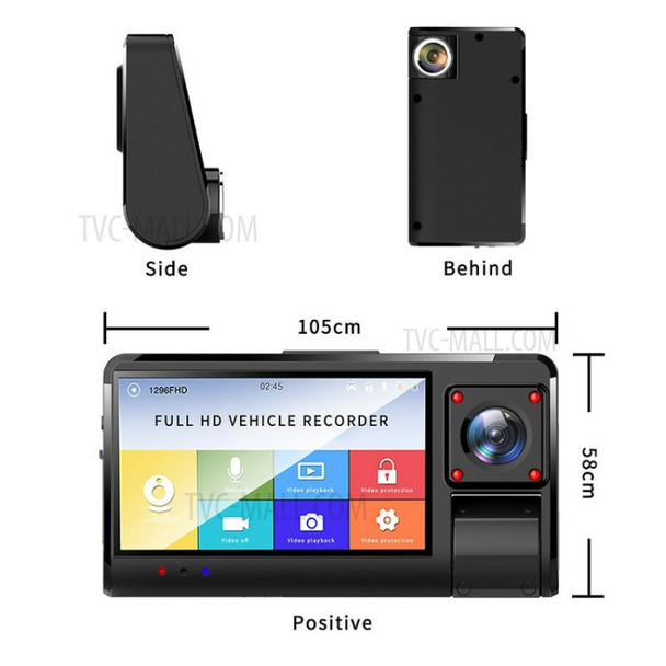 V50 3 Inches Touch Screen 3 Cameras Driving Recorder