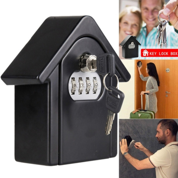 Hut Shape Password Lock Storage Box Security Box Wall Cabinet Safety Box, with 1 Key(Black)