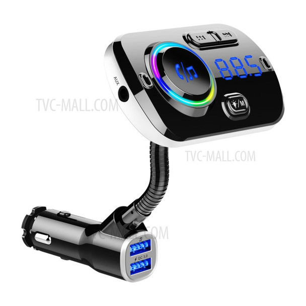 Bluetooth Car MP3 Player FM Transmitter Fast Charge Dual USB Breathing Atmosphere Light - Black