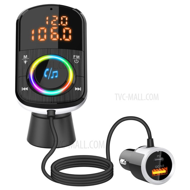 Bluetooth Car FM Transmitter Audio Adapter Receiver PD & QC3.0 Bluetooth Car Adapter Colorful LED Backlit