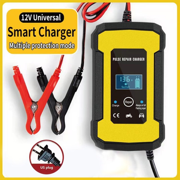 12V 6A Car Battery Charger One-click Repair Intelligent Control 110V to 220V Motorcycle Lead Acid Battery Adapter - US Plug