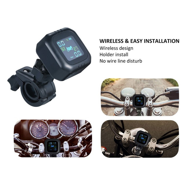 Tire Pressure Monitoring System LCD Display Motorcycle TPMS Tyre Pressure Meter with 2 External Sensors