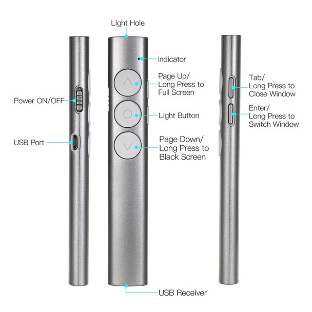 Presentation Clicker 2.4GHz Wireless Presenter Remote USB Control PPT Clicker for Windows Android Mac OS