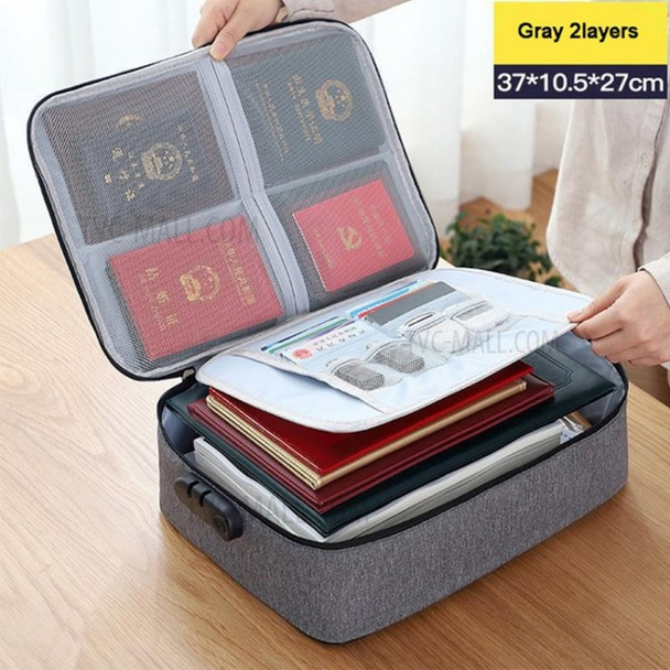File Organizer Bag Document Bag with Money Bag Travel Safe Bag with Lock - 2-layer/Single Zipper//Grey