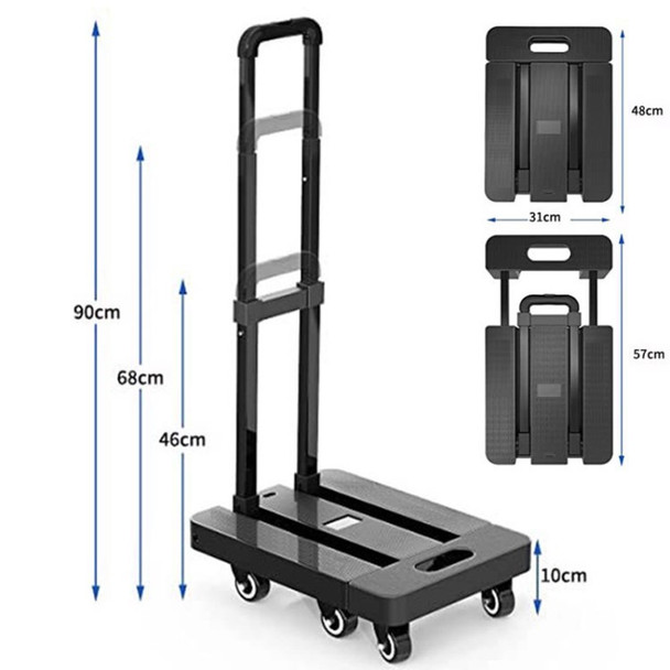 Platform Truck Foldable Push Cart with Mute Wheel Adjustable Length Trolley - Black