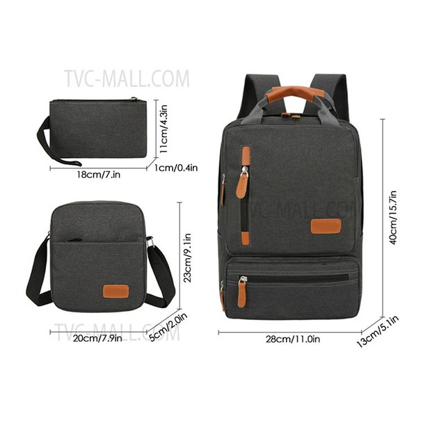 3Pcs Backpack Set Women Men 14.5-inch Laptop Backpack Shoulder Bag Small Pocket for Travel School Work - Black