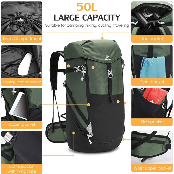 Hiking Backpack 50L Mountaineering Backpack Waterproof Lightweight Hiking Daypack Trekking Camping Outdoor Sport Travel Bag or Climbing Camping Touring - Dark Blue
